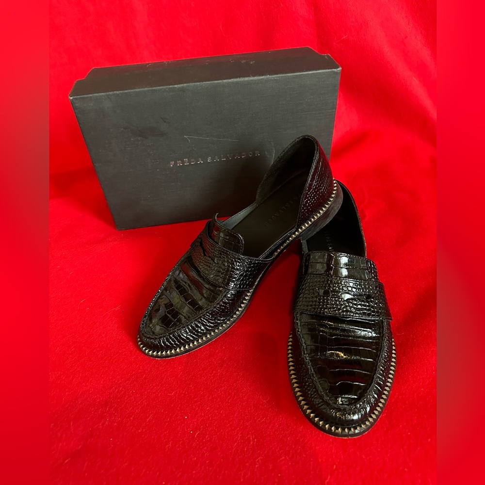 Freda Salvador black leather cutout loafers.  Size 10